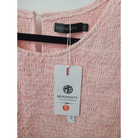 Merokeety Womens Floral Textured Long Sleeve Smocked Midi Dress 2XL - Picture 7 of 9